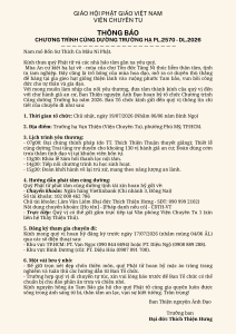 THÔNG BÁO CHƯƠNG TRÌNH CÚNG DƯỜNG TRƯỜNG HẠ PL.2570 – DL.2026