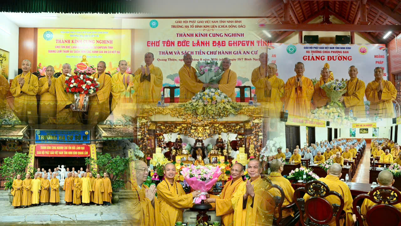 Chư Tôn lãnh đạo Ban Trị sự GHPGVN tỉnh Ninh Bình thăm, sách tiến hành giả an cư tại 4 trường hạ