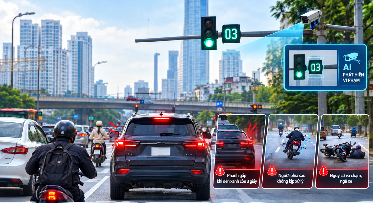 Đèn xanh còn 3 giây đã phanh gấp do sợ camera AI, cực kỳ nguy hiểm