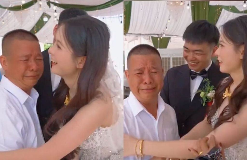 Rưng rưng cảnh bố khóc hu hu khi con gái lấy chồng, cô dâu dỗ mãi không nín