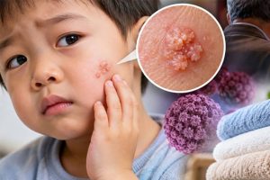 Bé trai 3 tuổi bị sùi mào gà trên mặt, bác sỹ nói do dùng chung khăn tắm