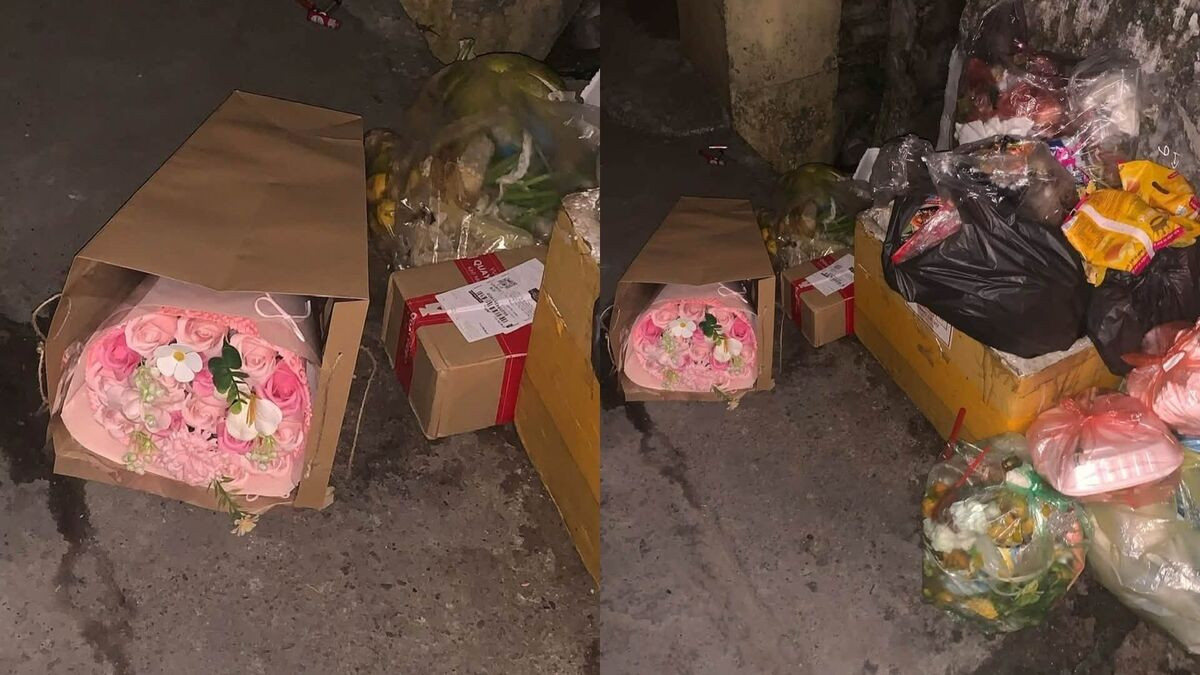 Cảnh những bó hoa đẹp bị vứt bãi rác sau 20/10 gây tranh cãi về sự lãng phí